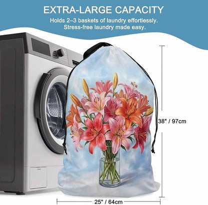 Floral XL Laundry Bag Lilies Flower in Bottle Spring Summer Machine Washable - Image 5