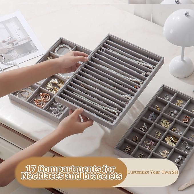 Large Jewelry Organizer for Drawer Insert Velvet Stackable Jewelry Trays for - Image 4