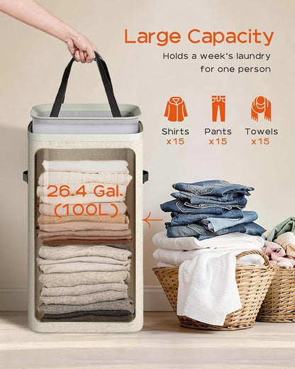 CASAMAYA Laundry Basket with Lid, Laundry Hamper 100L, collapsible Laundry - Image 3