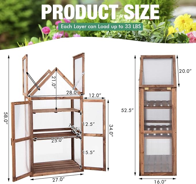 Giantex 3-Tier Garden Cold Frame, Portable Wooden Mini Greenhouse Storage - Image 9