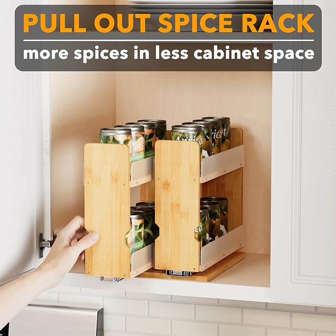 SpaceAid Bamboo Pull Out Spice Rack Organizer - Image 5