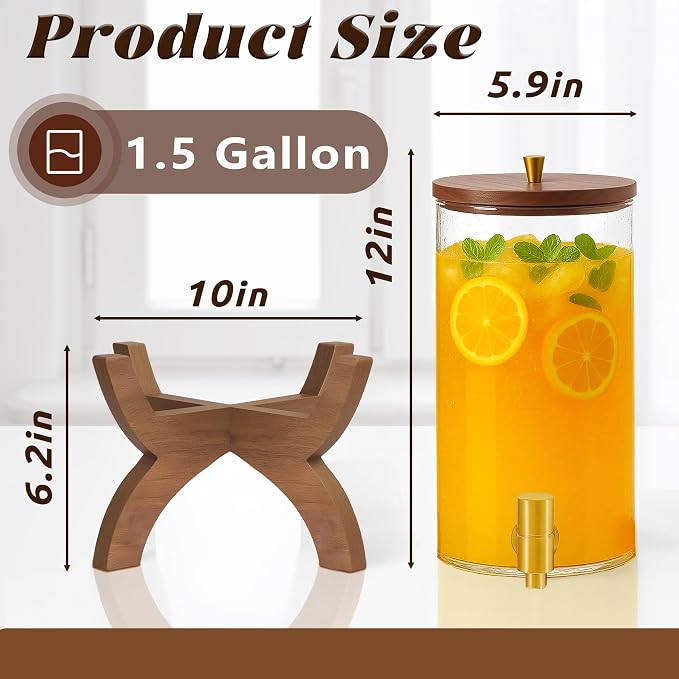 Glass Drink Dispenser, 1.5 Gallon Beverage Dispenser - Image 3