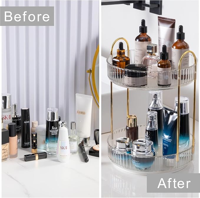 360° Rotating Makeup Organizer, Bathroom Make Up Spinning Holder Rack, Large - Image 4