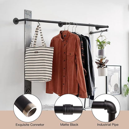 Clothes Hanger Pole Wall Mount, Clothes Rail Shelf Wardrobe Organizer - Image 3