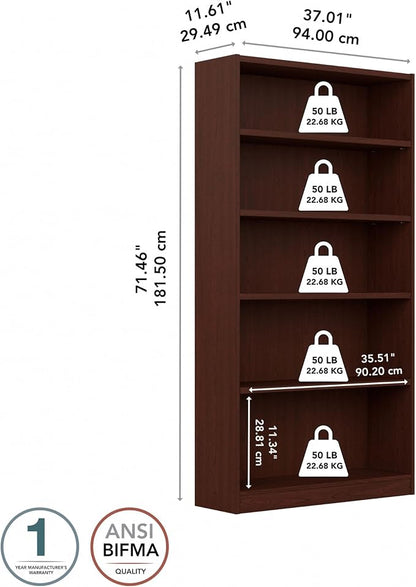 Bush Furniture Universal Tall 5 Shelf Bookcase in Vogue Cherry, Vertical - Image 3