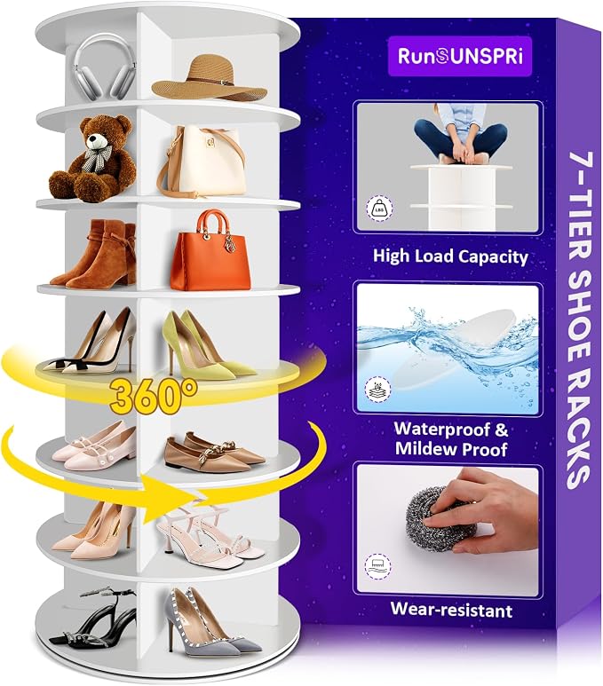 RUNSUNSPRI 7 Tier Rotating Shoe Rack Corner Organizer 360°Rotating Shoe Rack by RUNSUNSPRI