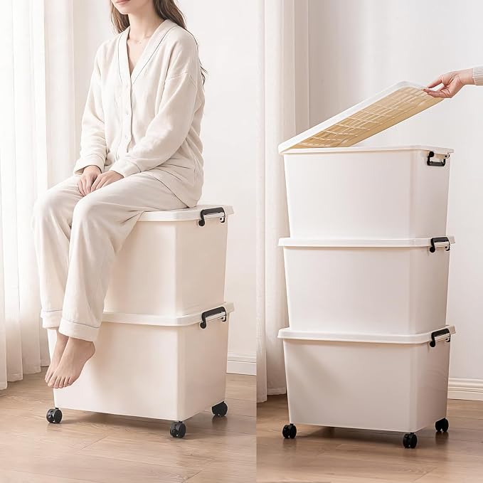 3 Extra Large Storage Bin with 4 Quiet 360° Swivel Casters - 55cm Heavy Duty - Image 6