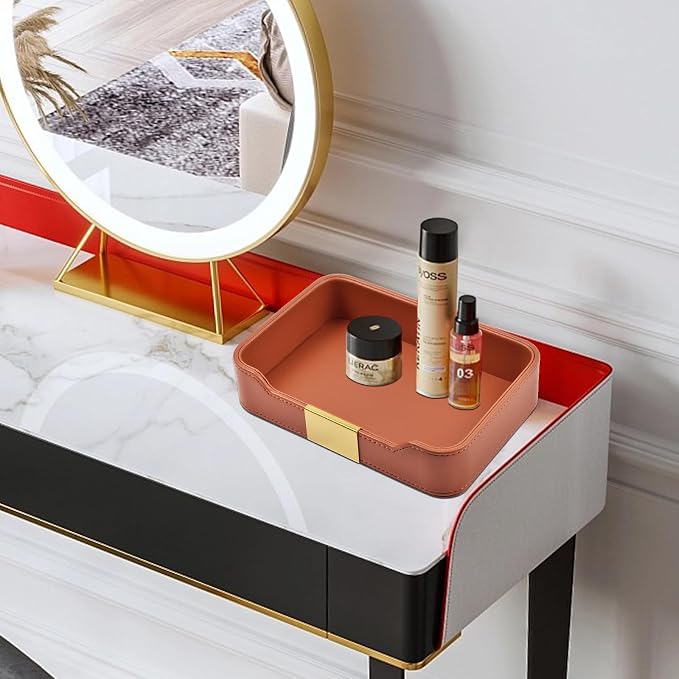 Luxury Leather Valet Tray Desktop Storage Organizer, Bedside Vanity Catchall - Image 3