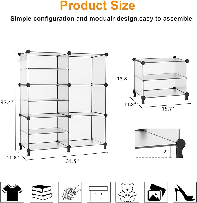 AWTATOS 6 Cube Closet Organizer Storage Shelves, Translucent | Portable Closet - Image 3