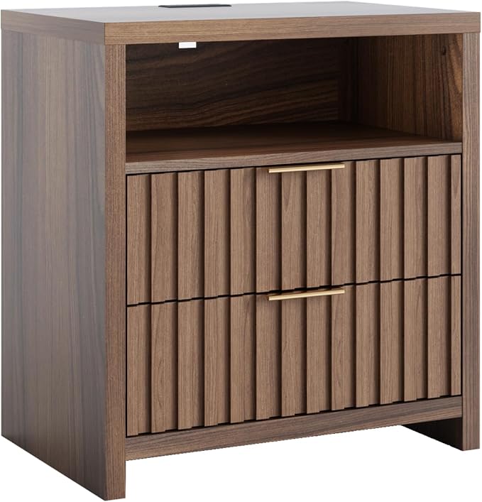 VINGLI Fluted Nightstand with Charging Station, 23.6" W Mid Century Modern - Image 9