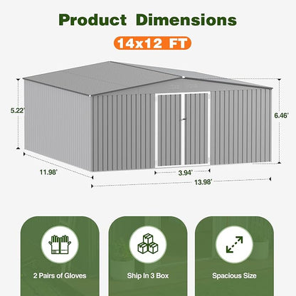 14 x 12 FT Outdoor Storage Shed, Heavy-Duty Galvanized Steel Tool Shed - Image 2