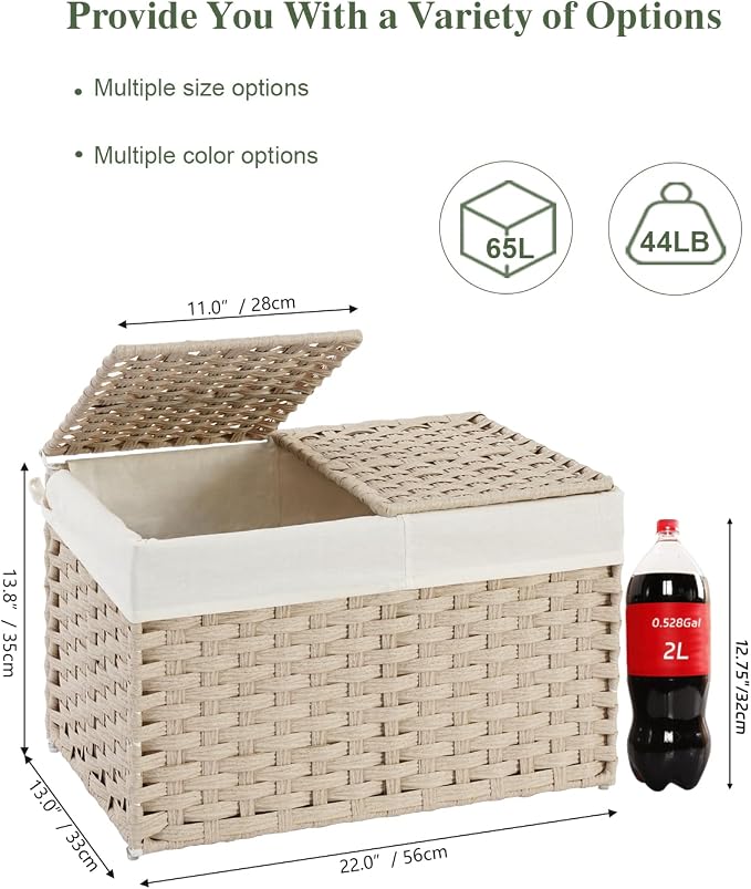 SETVSON Storage Basket with Lid, PE Rattan Storage Bin Light Khaki | Decorative - Image 2