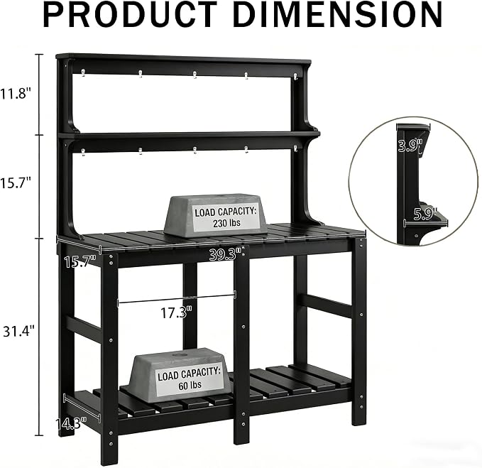 Outdoor Potting Bench with 3 Tier, All-Weather Patio Potting Table with Tool - Image 6