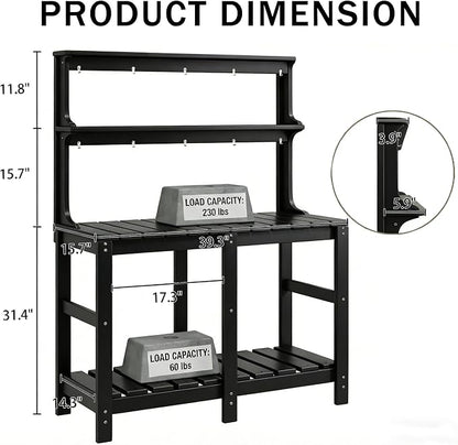 Outdoor Potting Bench with 3 Tier, All-Weather Patio Potting Table with Tool - Image 6
