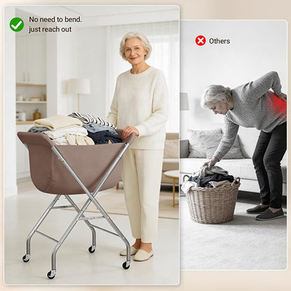ELYKEN Laundry Basket with Wheels, Collapsible Laundry Hamper, Camel Brown | - Image 8