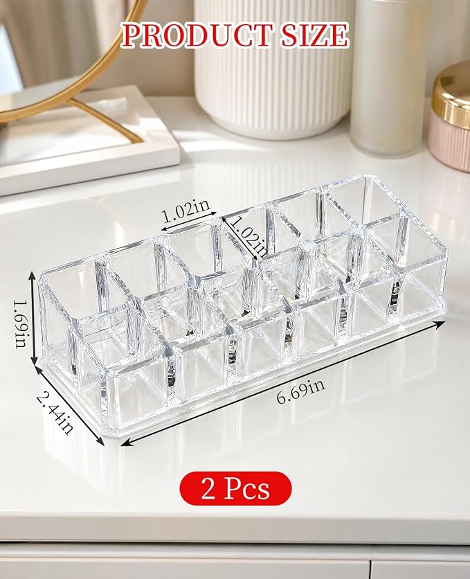 2pcs Lipstick Organizer, 12 Slots Lip Gloss Stick Holder - Image 2