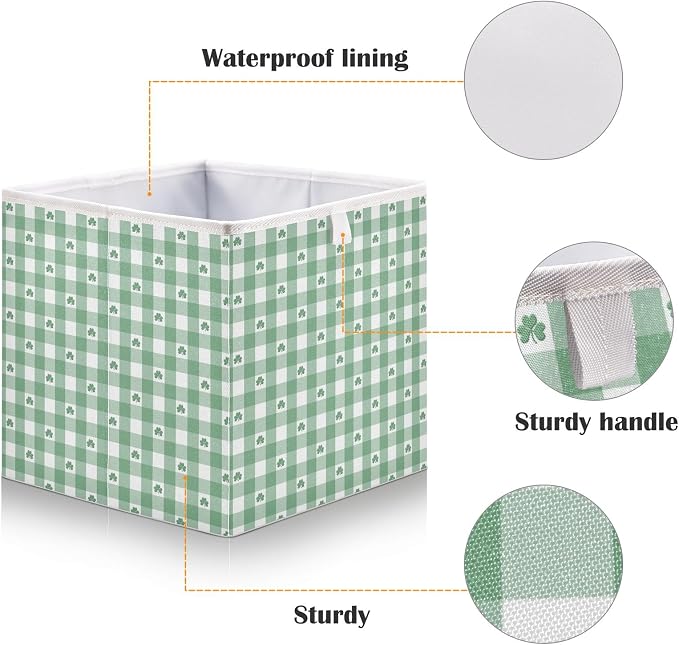 Green White Gingham Pattern Shamrocks Closet Organizers Storage Cubes Storage - Image 4