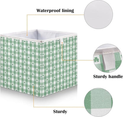 Green White Gingham Pattern Shamrocks Closet Organizers Storage Cubes Storage - Image 4