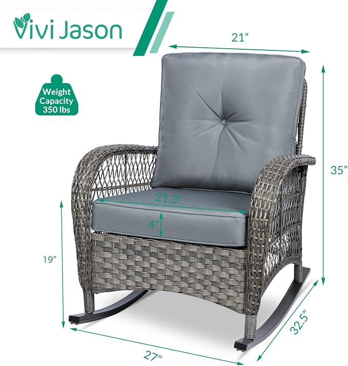 VIVIJASON Outdoor Wicker Rocking Chair, Patio Rattan Rocker Chair - Image 6