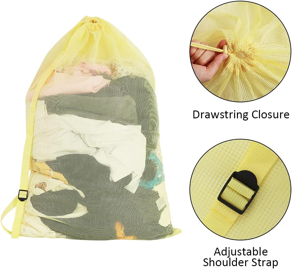 Mesh Laundry Bags with Adjustable Shoulder Strap, Drawstring Closure, Mixed - Image 3