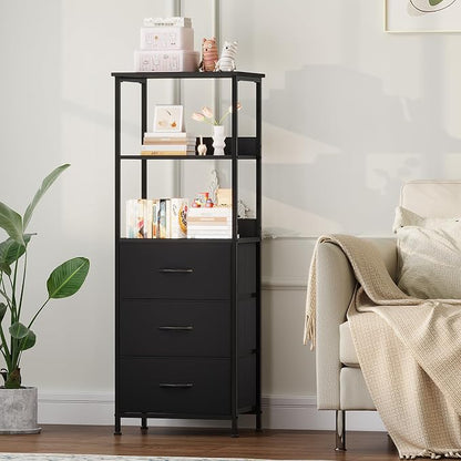 Somdot 3 Tier Bookshelf with Drawer, Tall Bookcase with Shelves, Bookshelf - Image 2