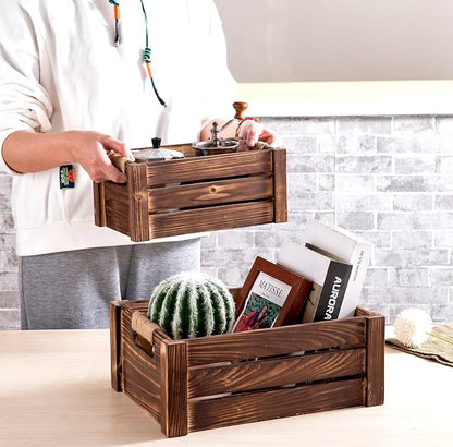 TIMRIS Set of 3 Rustic Wood Nesting Crates, Farmhouse Wooden Storage Container - Image 3