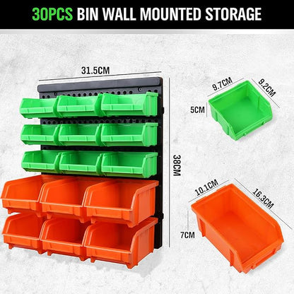 SWANLAKE GARDEN TOOLS 30-Bin Wall-Mounted Storage Bins, Heavy-Duty Garage Tool - Image 2