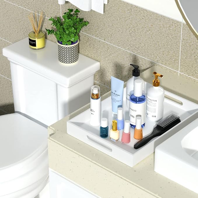 NIUBEE Acrylic Serving Tray 12x16 Inches -Spill Proof- White Decorative Tray - Image 7