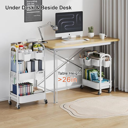 2 Tier Rolling Cart Metal with Wheels, Two Tiered Short Shelf Trolley, Small - Image 4