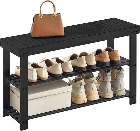 SONGMICS Shoe Rack Bench, 3-Tier Bamboo Shoe Storage Organizer, Entryway Bench by Unknown