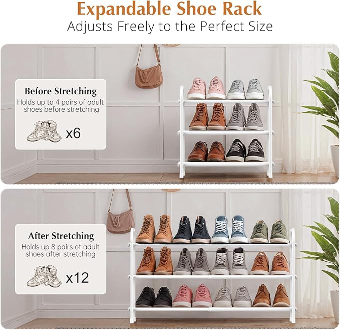 INSMART 3-Tier Expandable Shoe Rack, Stackable and Adjustable Shoes Organizer - Image 2