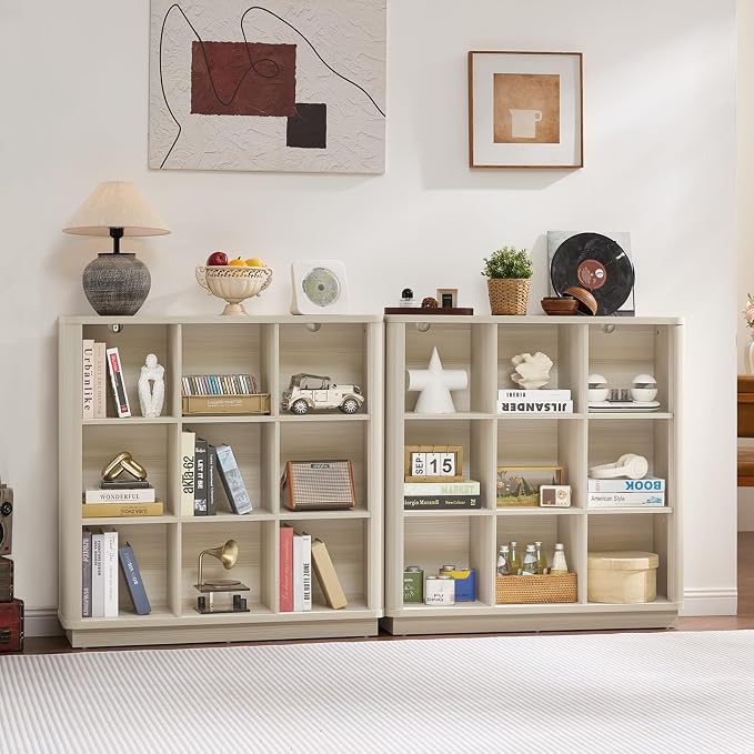 9 Cube Storage Book Shelf, Wood Floor Standing 3-Tier Cubby Bookshelf - Image 6
