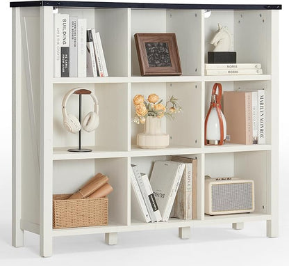 9 Cube Bookcase, Farmhouse 47 Inch Wide White Bookshelf, Wooden 3 Tier Display by Joaxswe