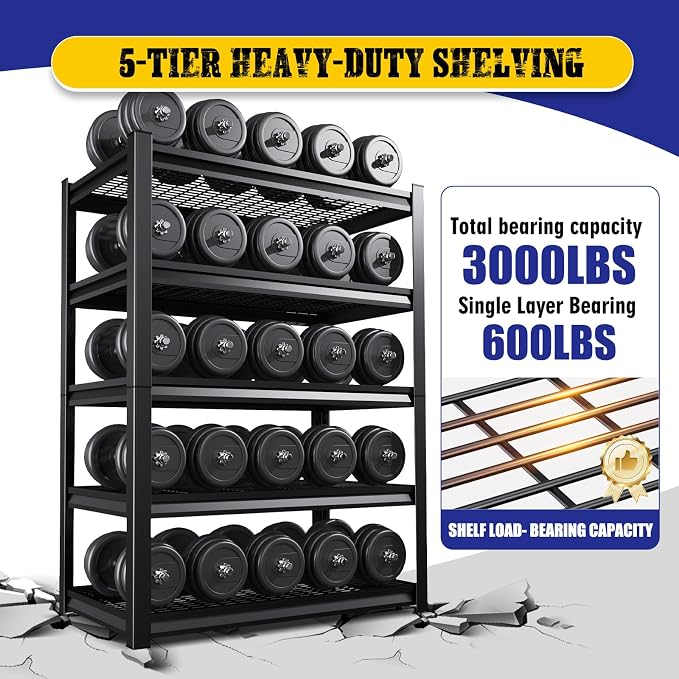 78" H Garage Shelving Heavy Duty Storage Shelves, 5-Tier Adjustable Metal - Image 4