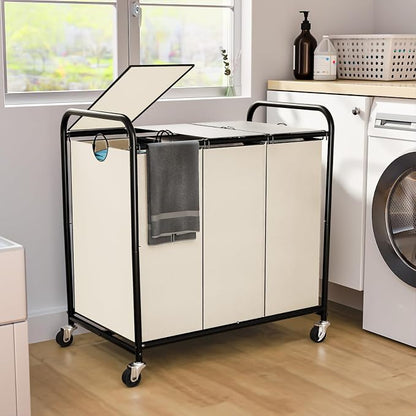 180L Laundry Sorter 3 Section, Rolling Laundry Basket by OLLDIDE