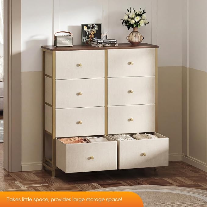 Sweetcrispy 8 Drawer Dresser for Bedroom, Organizer Storage Drawers, Khaki | - Image 4