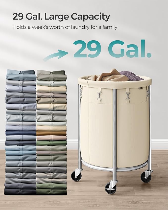 SONGMICS Laundry Basket, Rolling Steel Frame - Image 3