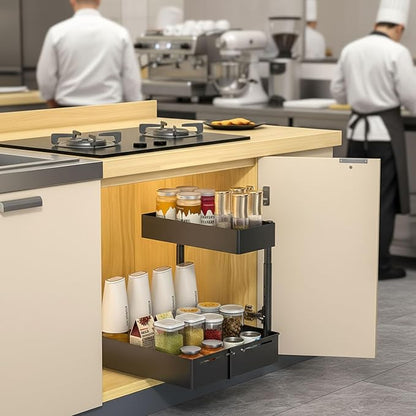 Under Sink Organiser, 2 Tier Pull Out Cabinet Organiser, Height Adjustable Out - Image 4