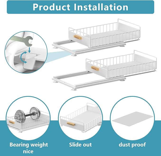 Under Sink Organizer, 2 Pack Pull Out Kitchen Cabinet Organizer, Mute Slide-Out - Image 8