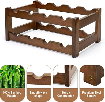 Bamboo Wine Rack, 2-Tier 8 Bottles Wine Storage Cabinet Shelf, Easy-Assembly - Image 6