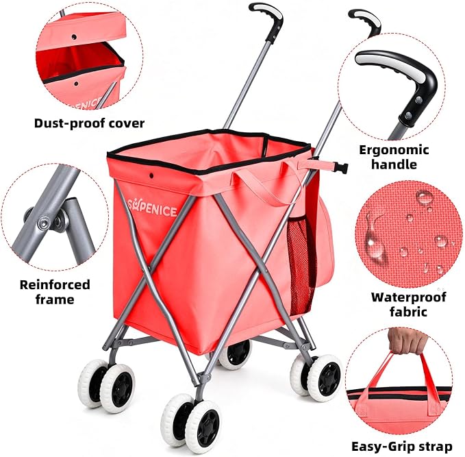 Shopping Carts for Groceries Foldable Rolling Trolley - Image 4