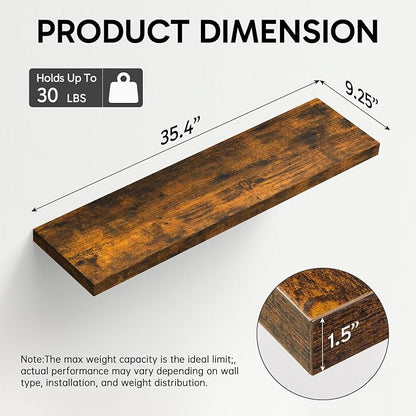 BAYKA Floating Shelves, 35.4 inches Long Wall Mounted Rustic Wood Shelves - Image 3