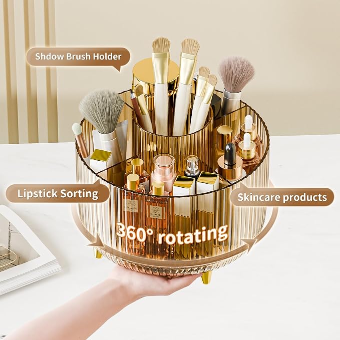 360° Rotate Makeup Brush Holder Organizer, Makeup Organizers Countertop - Image 2