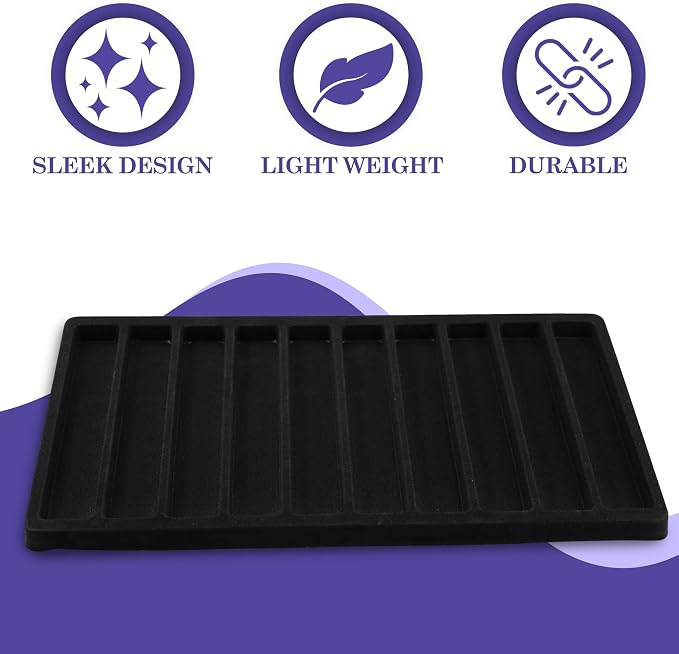 Novel Box 5 Pack 10-Slot Black Liner Jewelry Storage Tray Inserts 14.75x8.25x1 - Image 4