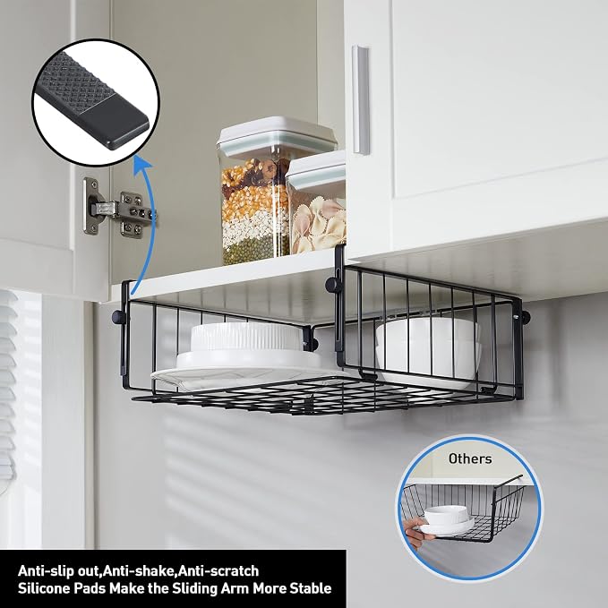 2 Pack Hanging Under Shelf Storage Basket, Adjustable Under Cabinet Add-on - Image 5