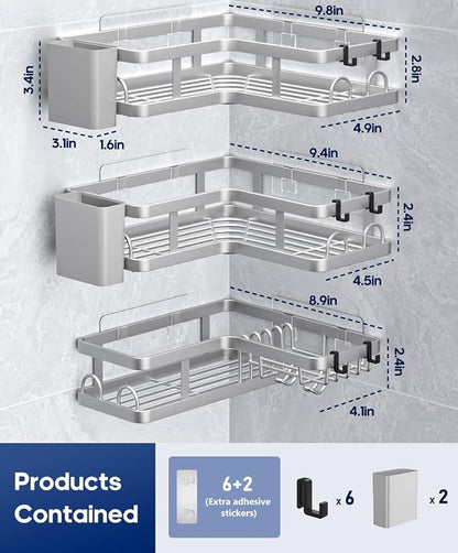3 Pack Corner Shower Caddy Organizer, Rustproof Corner Shower Shelves, No - Image 7