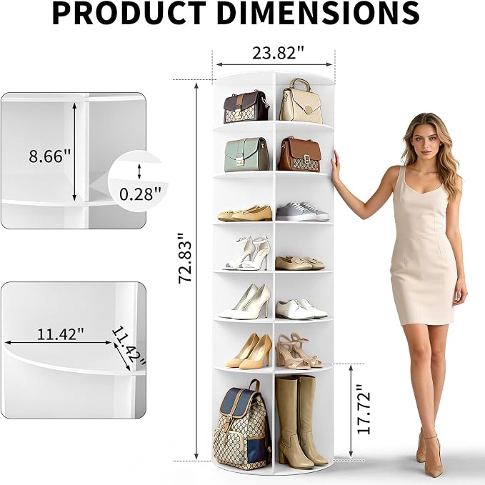 Karl home White 7 Tier 360° Rotating Shoe Rack Tower, Spinning Shoe Display | - Image 2