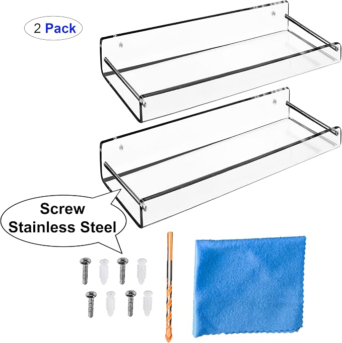 AMT 2 Pack Acrylic Floating Shelves, Bookshelves, Invisible Display - Image 4