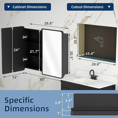 Bathroom Medicine Cabinet with Mirror 24 x 30 Inch, Mirrored Cabinets with - Image 3