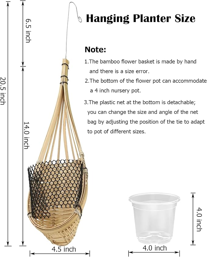 Hanging Orchids Pot: 4 Inch Handmade Bamboo Wall Plant Planter - Image 6